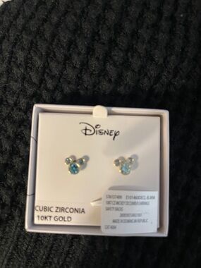 Disney Gold and Blue Cubic Zirconia Mickey Earrings